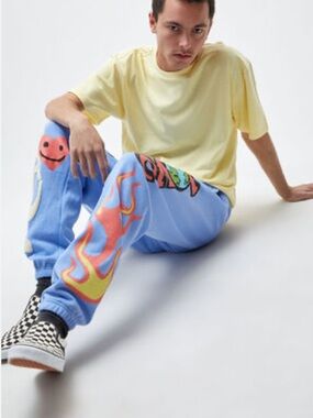 PACSUN MENS PEACE AND LOVE BUBBLE LETTER SWEATPANTS JOGGERS SMALL